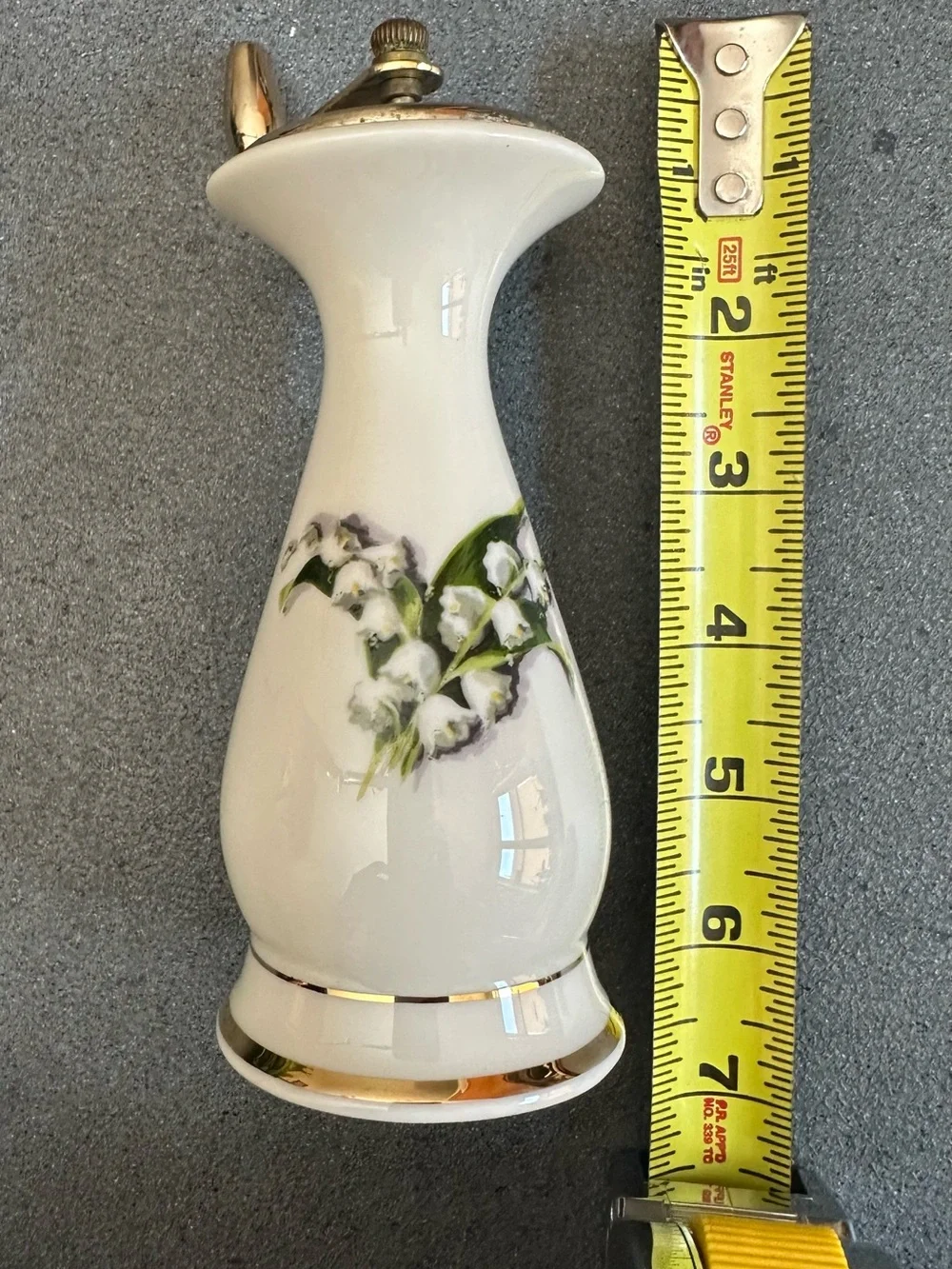 Porcelain White Lily of the Valley Pepper mill with Gold accents